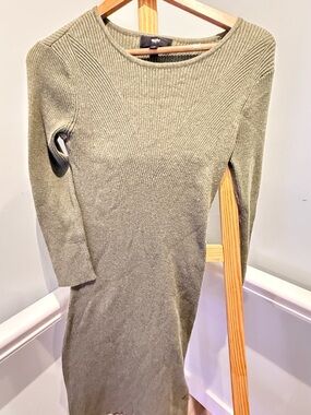 Mossimo Supply Co. Olive Ribbed Long Sleeve Bodycon Dress
